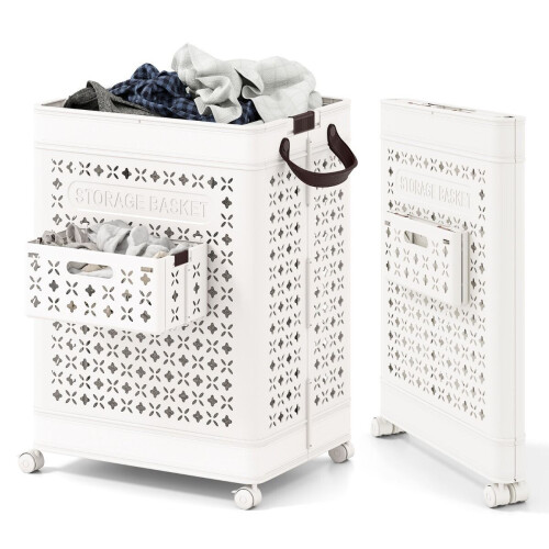 Coast Wasmand op Wielen Wit– 75L – 43,5 x 34 x 61 cm – Opvouwbaar met Hangmand Tweedehands