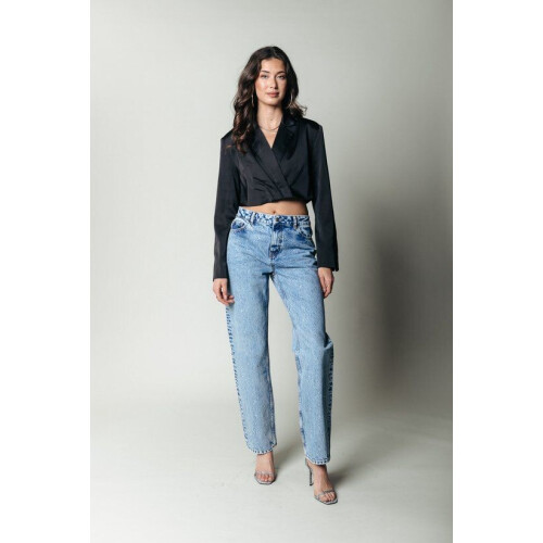 Colourful Rebel Jones Rhinestones Denim - Dames Jeans - Glanzende steentjes - Lichtblauw - Maat S Tweedehands