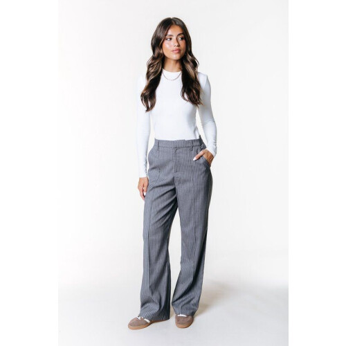Colourful Rebel Rus Stripe Straight Pants - Dames Broeken - Elastische Tailleband - Grijs