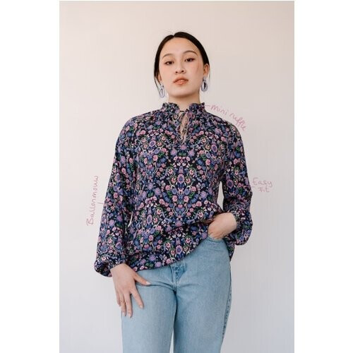 Common and Sense dames vegan Blouse Camilla Paars & Blauw Tweedehands