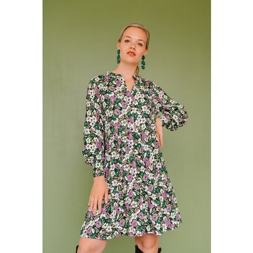 Common and Sense dames vegan Jurk Suki Bloemengroen En Paars Tweedehands