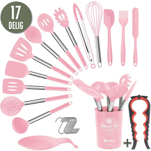 COOCK Keukengerei Set XL - 26 delig - Hittebestendig BPA-vrij - Roze (26 stuks) Tweedehands