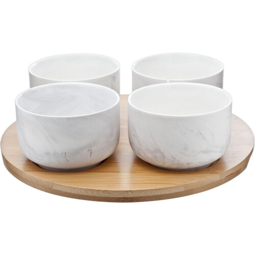 Cosy & Trendy Marble Grey - Bamboeplank met Schalen - Set-5 Tweedehands
