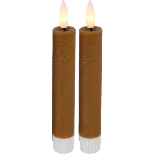 Countryfield Led dinerkaarsen - 15 cm - afstandsbediening - cognac bruin (2 stuks)