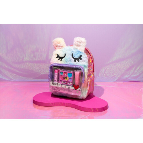 Create it! - Fluffy Rugzak met Make-Up Set - Roze Lipbalm en Oogschaduw Palette - Multi