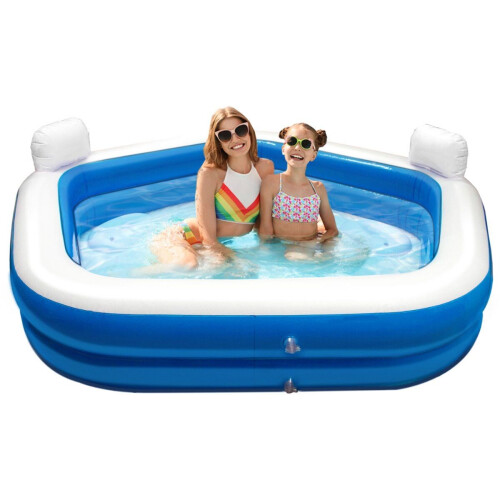 Creative Kids Vijfhoekig Familiezwembad - Opblaasbaar - 2 Loungestoelen - 213 x 206 x 60 cm - Bekerhouders - Blauw Tweedehands
