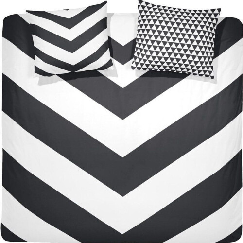Damai Dekbedovertrekset - Katoen - 240 x 200/220 cm - Chevron zwart Tweedehands