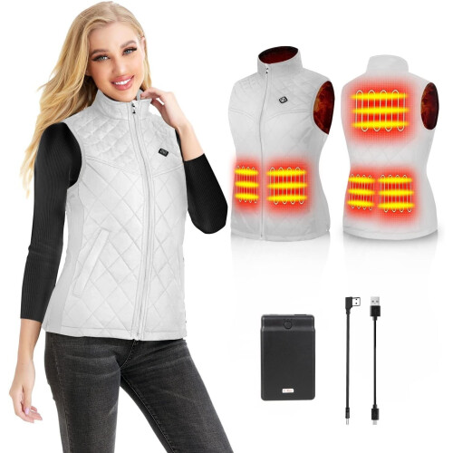 Dames Verwarmd Vest Wit Maat S – 5 Zones, Wasbaar, Winter Warmte