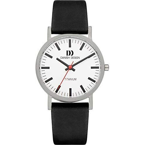 Danish Design IQ14Q199 - Horloge heren - Titanium - Zwart leder - 35 mm - Wit