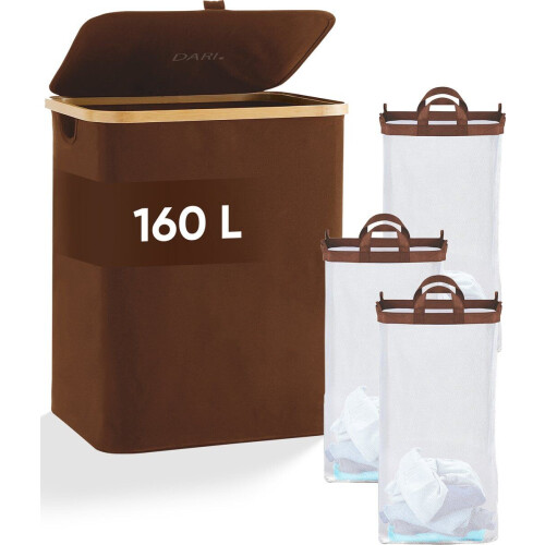 DARI. - Wasmand 3 vakken - 160L met 3 uitneembare zakken - bruin