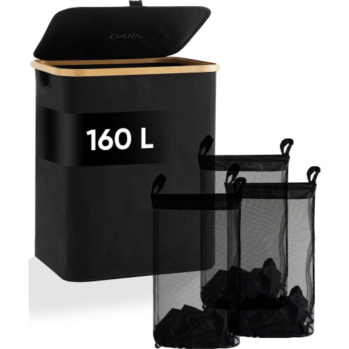 DARI. - Wasmand 3 vakken - 160L met 3 uitneembare zakken - zwart Tweedehands