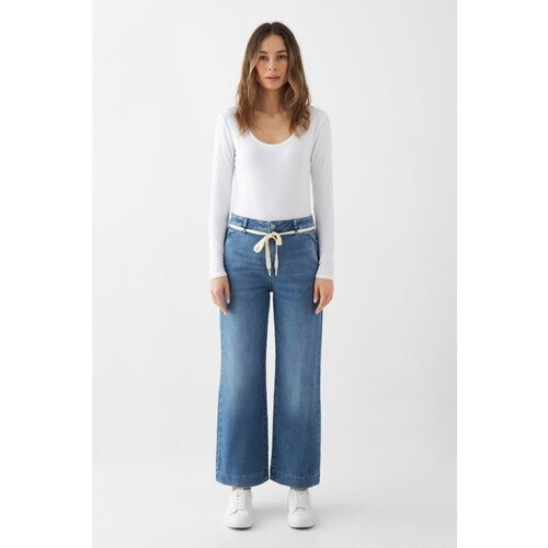 Dawn dames vegan Dew Flared Cropped Soft Denim French Pocket Medium Blauw Tweedehands