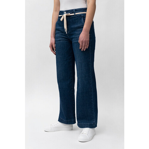 Dawn dames vegan Dew Flared Cropped Soft Denim French Pocket Zak Donkerblauw Tweedehands