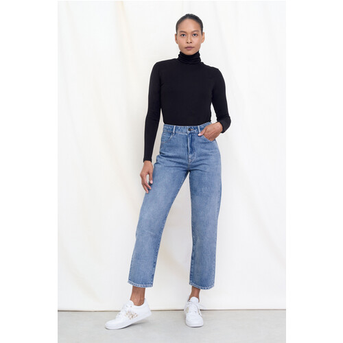Dawn dames vegan Jeans Brede Rechte Niet-Stretch Minimaal Lichtblauw Tweedehands