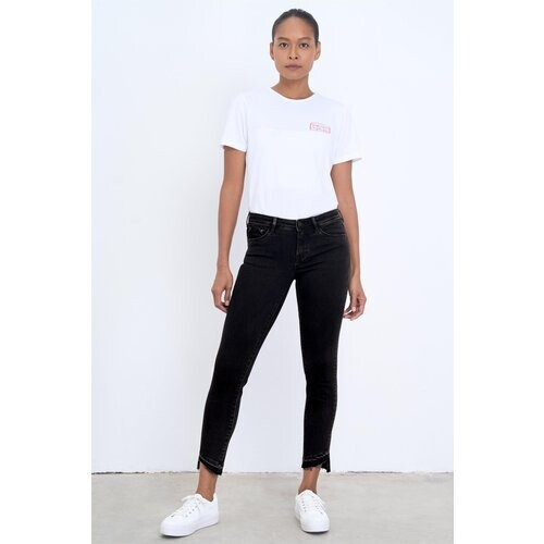 Dawn dames vegan Jeans Mid Sun Slim Comfort Stretch Denim Zwart Tweedehands