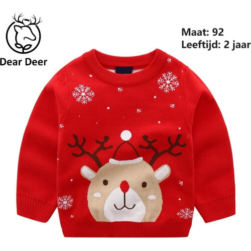DearDeer® Katoen Kwaliteit Kersttrui voor 1-2 jaar kinderen met Kerst Rendier - Jacquardgebreide Trui - Trui voor 1-2 jaar jongens en meisje - Maat 86