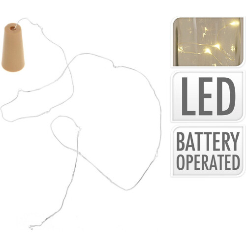 Kurk met 8 LED lampjes - Warm-witte verlichting - Zilverkleurige koperlichtstreng 75cm