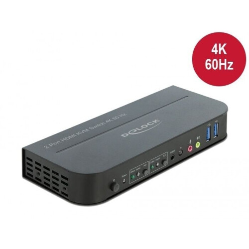 Delock HDMI KVM Switch - 2-poorts - 4K 60Hz met USB 3.0 en Audio - Zwart