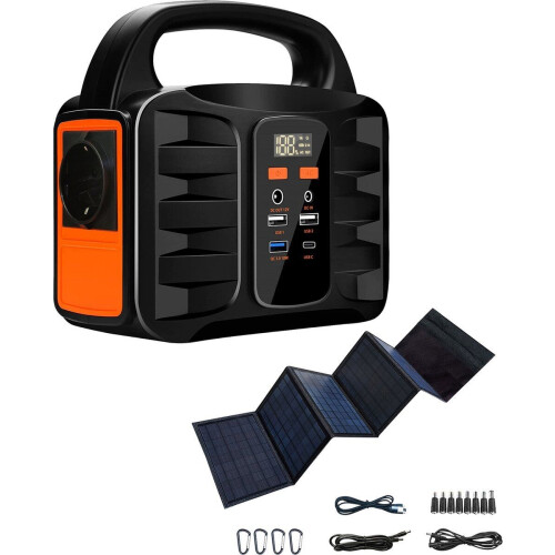 Denver PPS42000 - Powerbank 42000mAh - Powerstation 230V 100W - Quick Charging - Inclusief Zonnepaneel (40W) - Ingebouwde LED-lamp