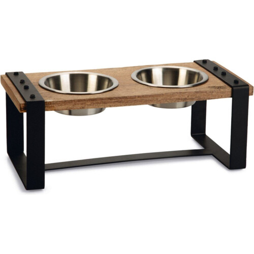 Designed by Lotte Karinto - Dinerset Hond - Hout/metaal - Incl. 2 RVS bakjes - 48x22x18 cm (2 stuks) Tweedehands