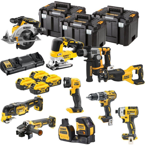 DeWalt DCK1012P4T-QW - Combiset - 18V - Klopboormachine Slagschroevendraaier Cirkelzaag Multitool Decoupeerzaag Reciprozaag Boorhamer Haakse Slijper