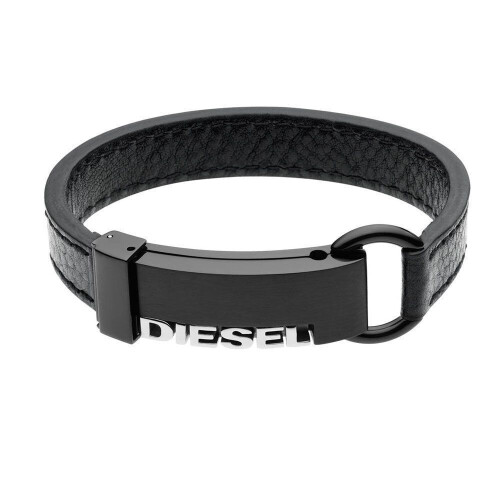 Diesel Step Up - Heren Armband - Zwart Leer met Logo - 21 cm Tweedehands
