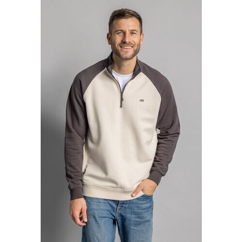 DIRTS mannen vegan Sweater Quarter Zip Color Block Oat Milk Chestnut Tweedehands