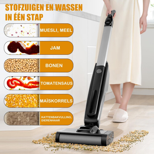 Draadloze Stofzuiger - 2-in-1 Draadloze Nat en Droog Stofzuiger - 1500Pa Zuigkracht LED-Scherm