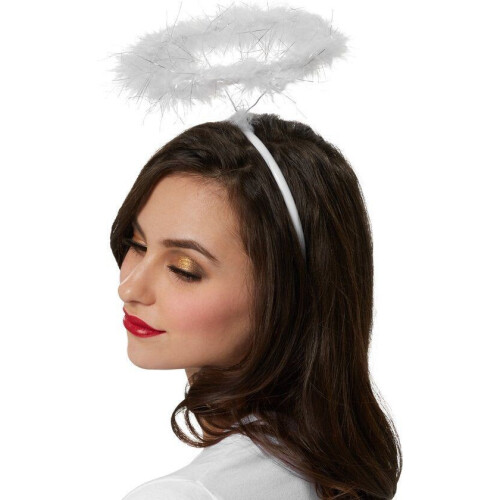 dressforfun Aureool - verkleedkleding - pluizige veren zilveren accenten - wit Tweedehands