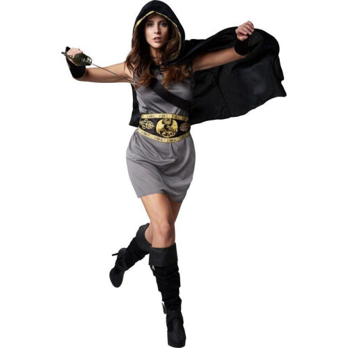Dressforfun Behendige jageres - Verkleedkostuum dames - Grijze jurk met cape - Maat L