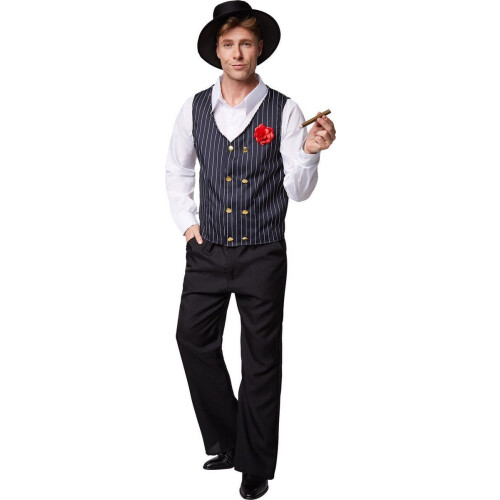 Dressforfun Charleston - Mannenkostuum - Jas hemd broek hoed - Zwart wit Tweedehands