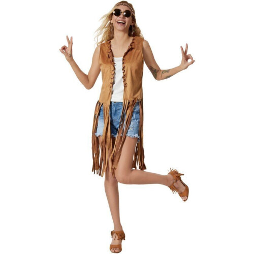dressforfun - dameskostuum Hippie Weste - XL - inclusief zonnebril haarband oorbellen - bruin