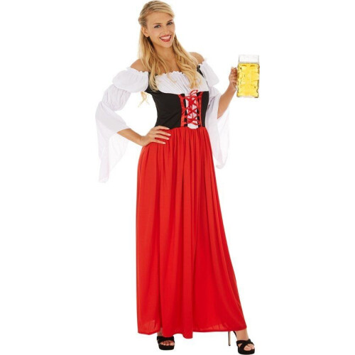 Dressforfun Dirndl Resi - Dameskostuum schoudervrij met vetersluiting - Rood
