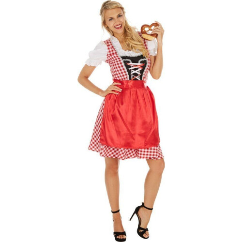 Dressforfun Dirndl Wiesn Madl - Dameskostuum Oktoberfest - Vetersluiting en blouse met ruches - 2 XL