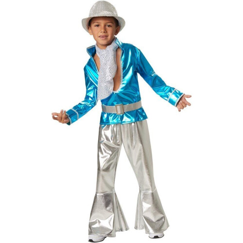 dressforfun Disco Boy 140 - verkleedkostuum - glanzend blauw en zilver (9-10j)