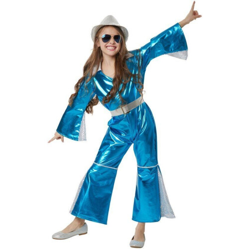 Dressforfun Disco Starlet 158 - verkleedkostuum - V-hals met rits - neonblauw