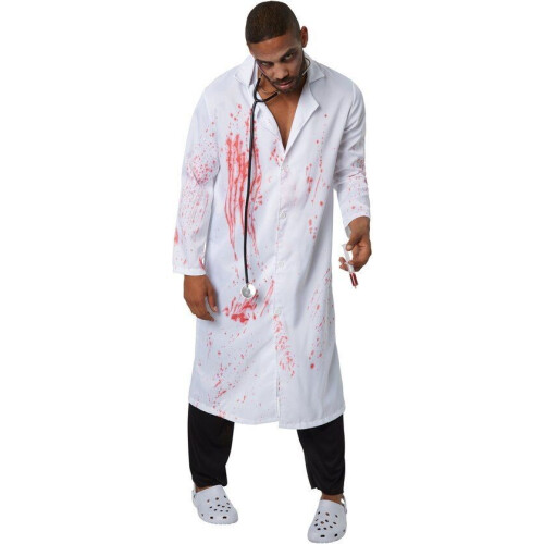 Dressforfun Griezelige Dokter M - Verkleedkostuum Halloween - Bloedbesmeurde Mantel en Broek