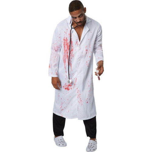 Dressforfun Griezelige Dokter XL - Kostuum Halloween - Bloedbesmeurde Jas en Lange Broek Tweedehands