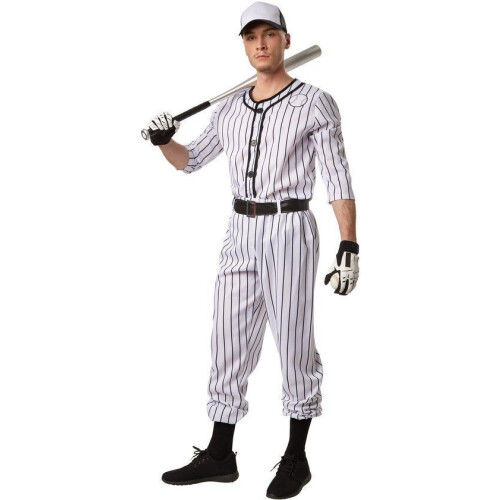 Dressforfun Herenkostuum baseball XXL - Verkleedkleding - Gestreept shirt en broek Tweedehands