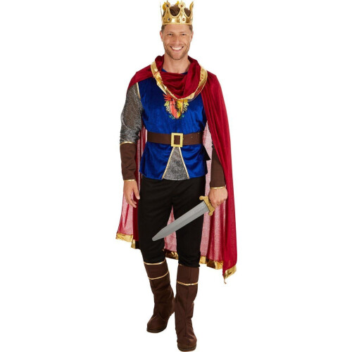 dressforfun Herenkostuum koning - Shirt met wapenschild - Rode cape en kroon - M Tweedehands