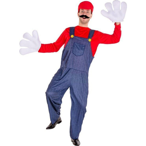 dressforfun - Herenkostuum super loodgieter Mario XL - shirt met lange mouwen tuinbroek muts snor handschoenen Tweedehands