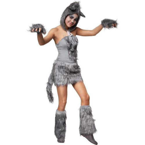 dressforfun - Hete wolfsdame XL - Verkleedkostuum - Korte jurk met faux bont Tweedehands