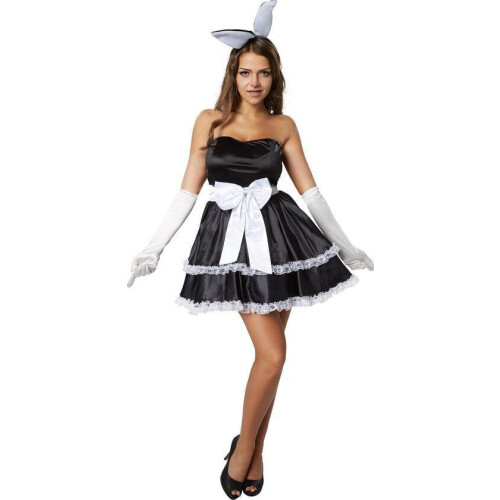 Dressforfun Hot Bunny - Verkleedkostuum - Korte jurk met bretels en strik - Zwart Tweedehands