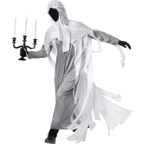 Dressforfun Huiveringwekkende geest XL - kostuum Halloween - lang gewaad met masker en handschoenen - wit Tweedehands