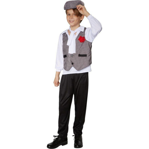 Dressforfun Jongenskostuum swinging charlston 116 - Verkleedkleding - Inclusief hemd vest broek pet halsdoek - Zwart wit grijs Tweedehands