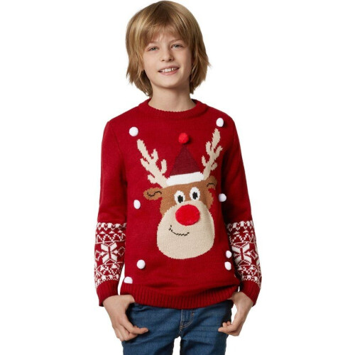 Dressforfun Kersttrui Rudi Rendier voor kinderen - 140 (9-10y) - Verkleedkleding carnaval -
