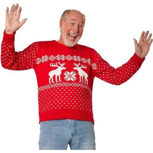 Dressforfun Kersttrui - Verkleedkleding - Noordse patronen rendieren - Rood-wit M Tweedehands