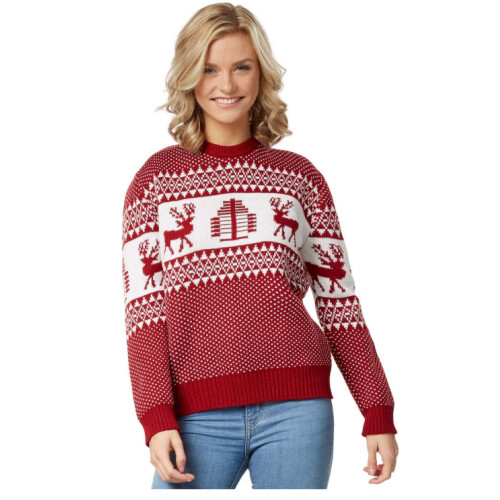DressForFun Kersttrui Winterwonderland - Traditioneel Noors - Maat XL - Rood & Wit