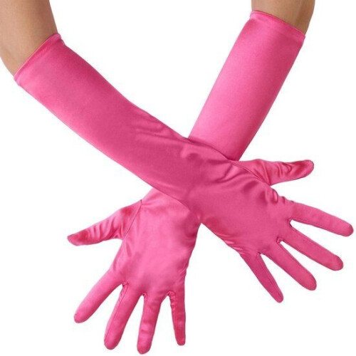 dressforfun - Lange satijnen handschoenen pink - verkleedkleding kostuum halloween verkleden