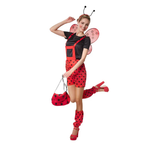 DressForFun Marina Lieveheersbeestje Kostuum - Maat S - Tuinbroek met T-shirt en Accessoires - Rood&Zwart